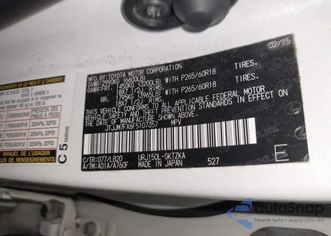 2015 Lexus Gx 460 Luxury из США, поврежденный, VIN JTJJM7FX6F5107357